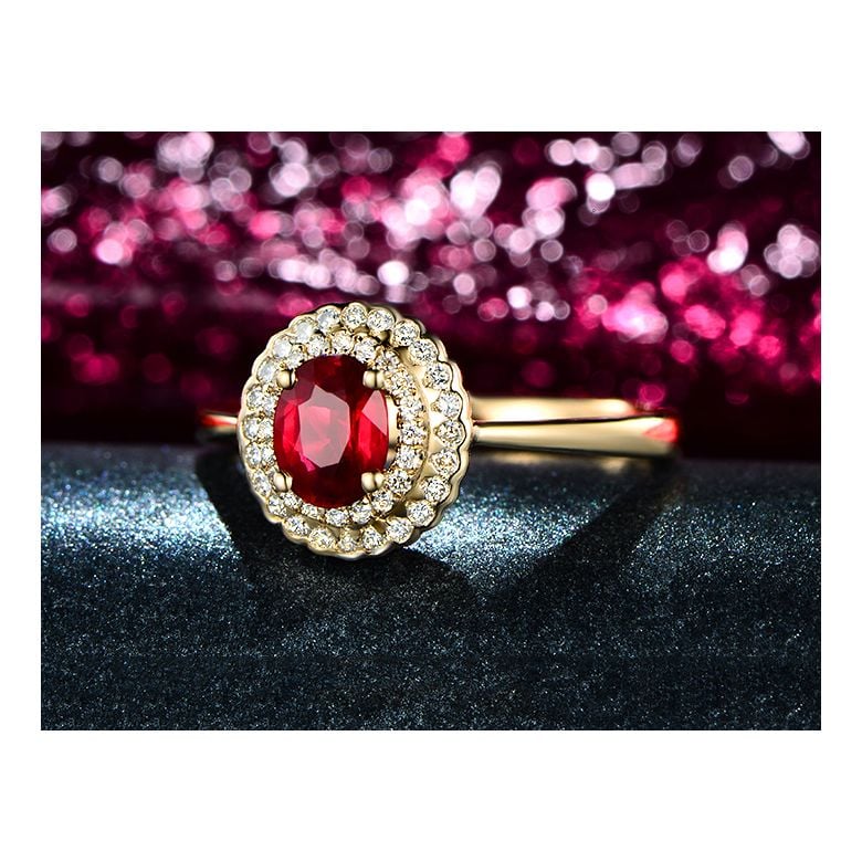 Anello Di Fidanzamento Contrasto - Oro Giallo, Diamanti & Rubino Mozambico - 6