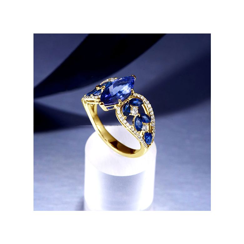 Anello Madre Natura - Zaffiro blu - Oro giallo, diamante - 3