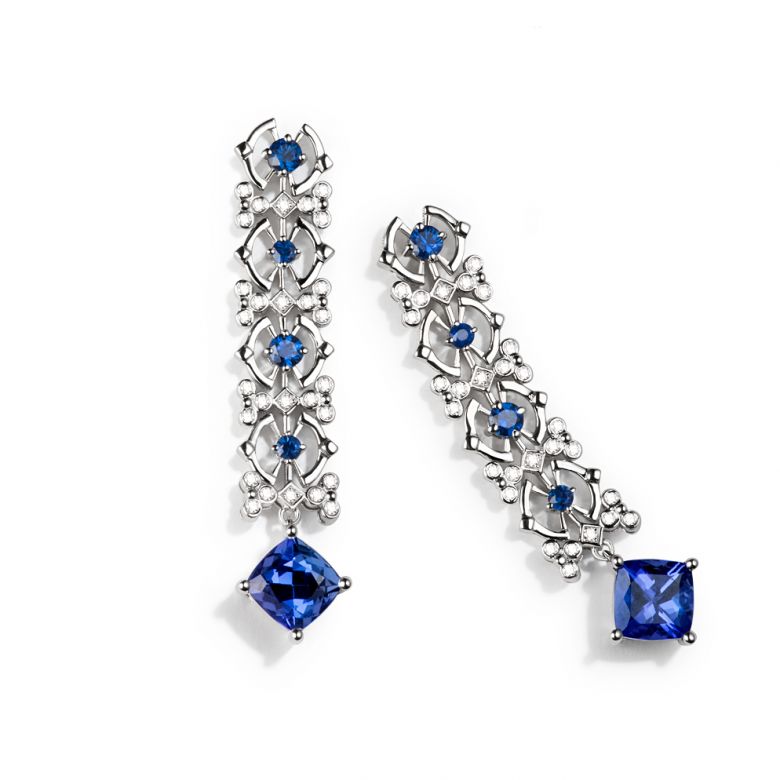 Orecchino zaffiro bleu, diamante - Oro bianco - 3