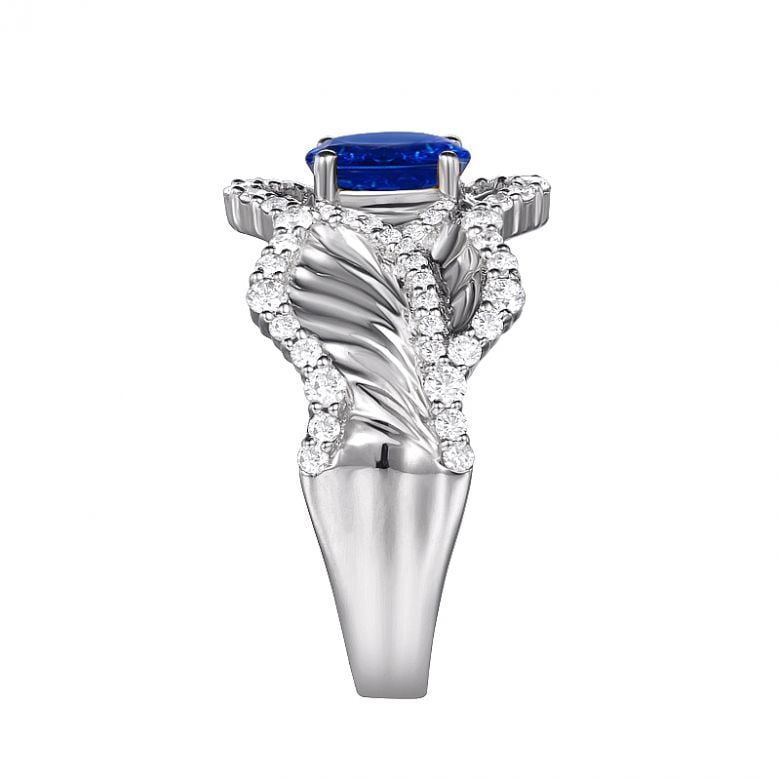 Anello Solitario Composto Floraison - Oro Bianco, Diamanti & Zaffiro - 6
