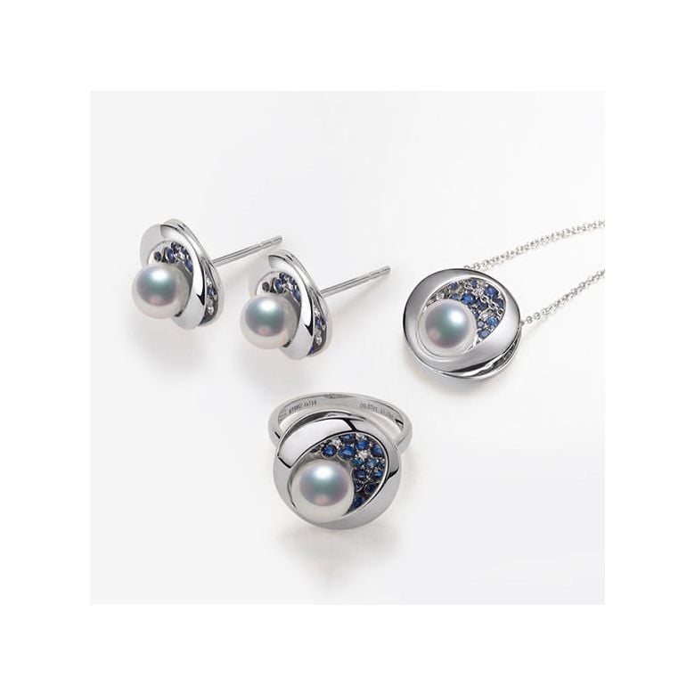 Ciondolo, Anello e Orecchini Seiza. Perle Akoya, Oro bianco, diamanti. - 2
