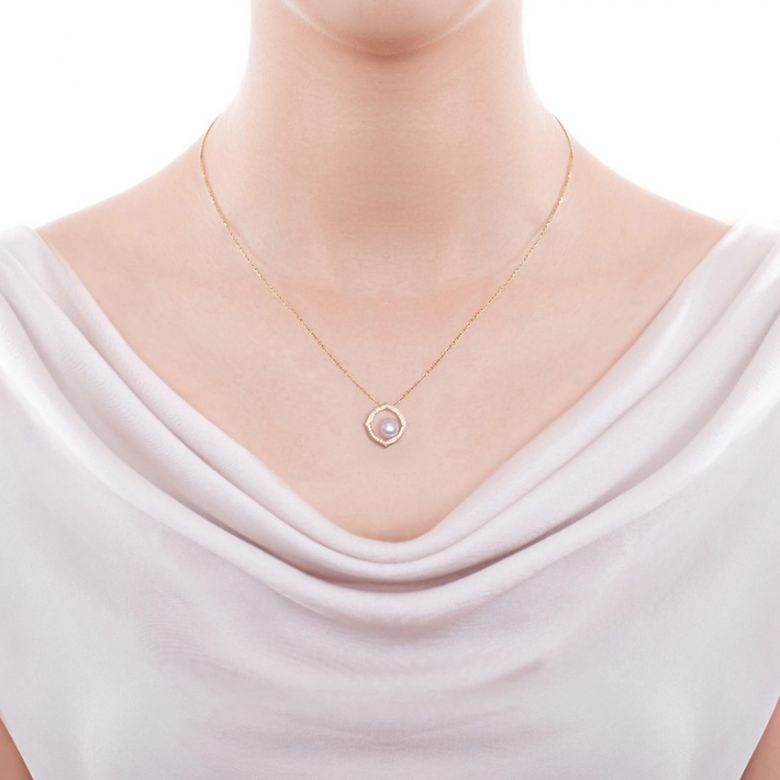 Ciondolo Coco - Oro Giallo 18k, Diamanti e Perla Akoya - 2