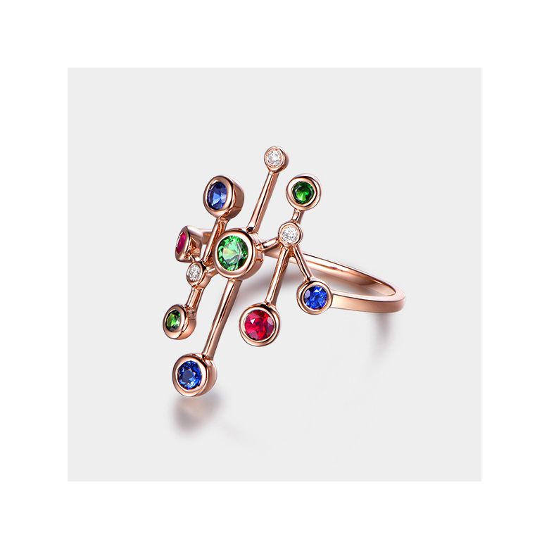 Anello Oro rosa, pietre preziose. Gocce d'amore - 10