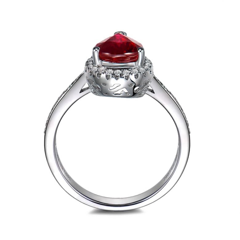 Anello Contessa - Oro Bianco, Rubino Pera & Diamanti - 10