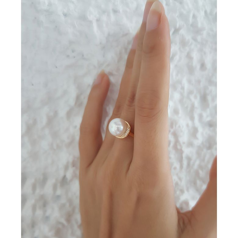 Anello Circulaire - Oro Giallo, Perla d'Acqua Dolce Bianca - 6