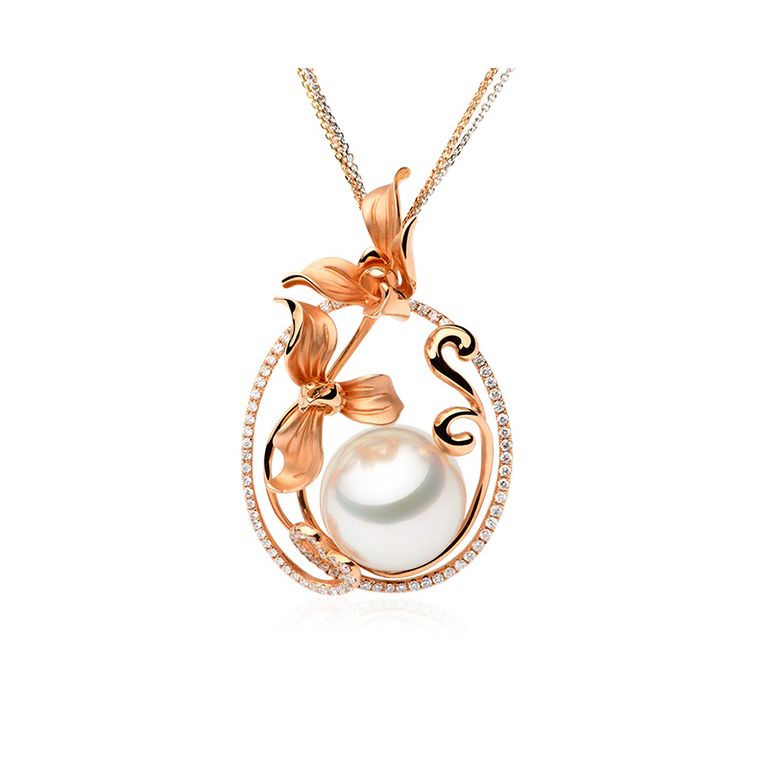 Ciondolo Orchidée Oro rosa, diamanti e perla d'Australia  - 4