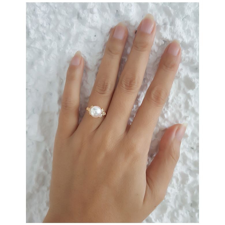 Anello Sayuri - Oro Giallo, Diamanti e Perla Akoya Bianca - 2