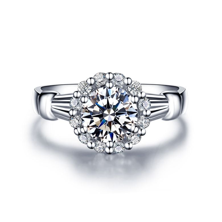 Anello di fidanzamento solitario accompagnato, sormontato diamanti - 0.38ct - 3