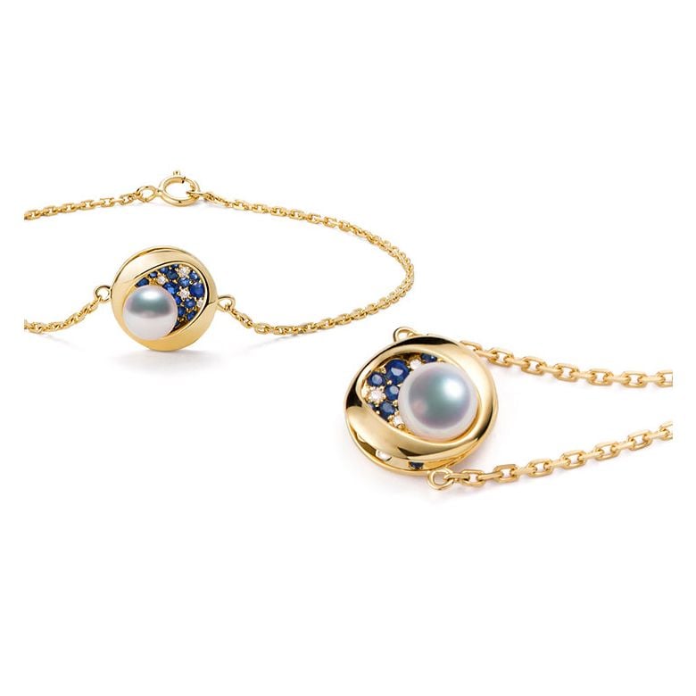 Braccialetto perla Akoya Seiza. Diamanti, zaffiri, Oro giallo I Gemperles - 1