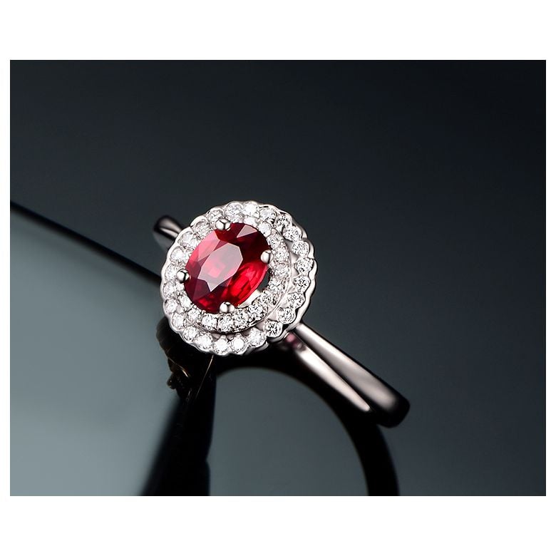 Anello Di Fidanzamento Contrasto - Oro Bianco, Diamanti & Rubino Mozambico - 5