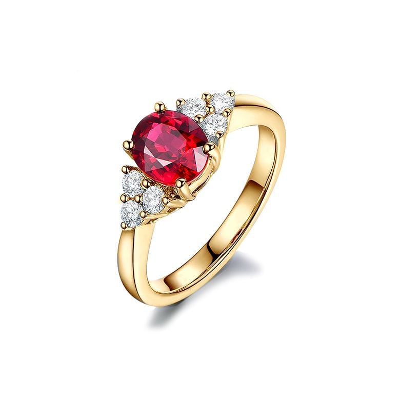 Anello da Donna Douce France - Oro Giallo, Diamanti & Rubino Ovale - 1