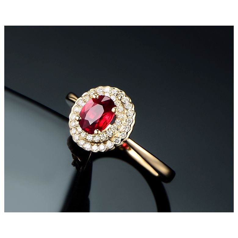 Anello Di Fidanzamento Contrasto - Oro Giallo, Diamanti & Rubino Mozambico - 7