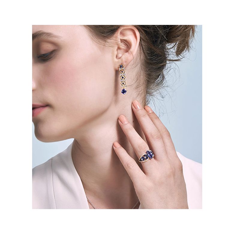 Anello Madre Natura - Zaffiro blu - Oro giallo, diamante - 2