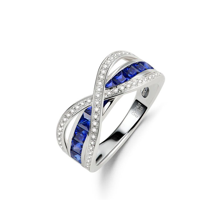 Anello Sens - Oro Bianco, Riviera di Zaffiri Princess a Binario & Diamanti - 1
