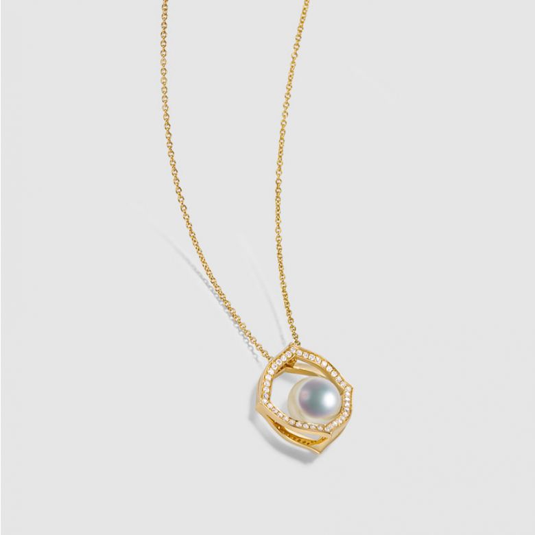 Ciondolo Coco - Oro Giallo 18k, Diamanti e Perla Akoya - 6