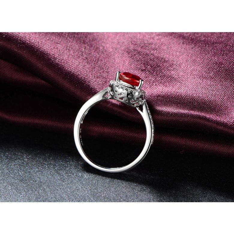 Anello Contessa - Oro Bianco, Rubino Pera & Diamanti - 6