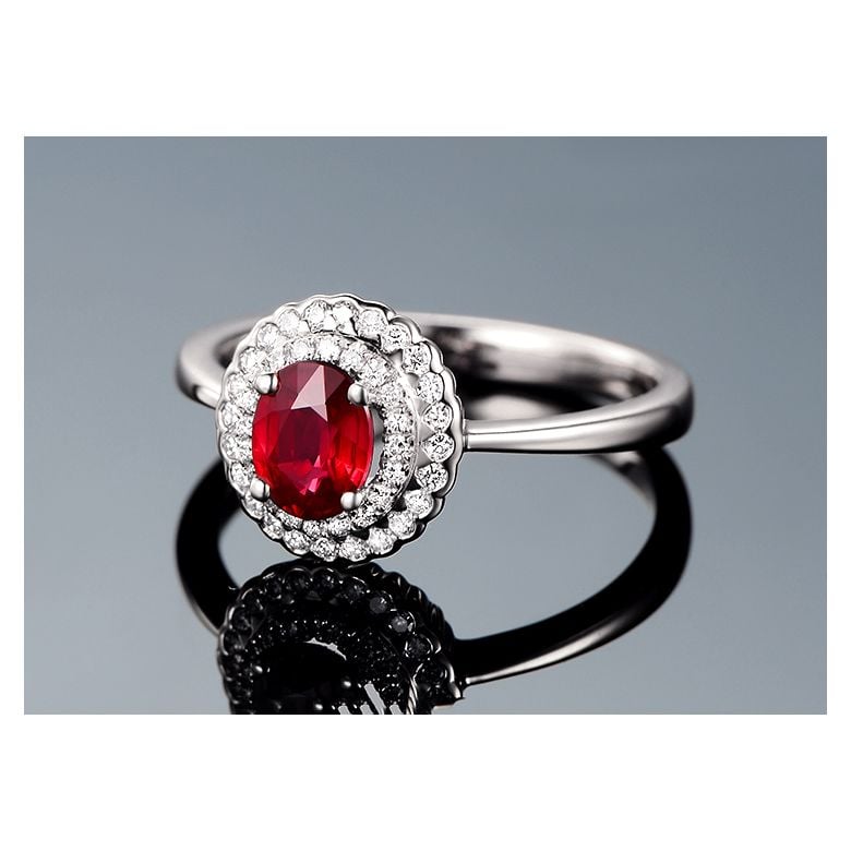 Anello Di Fidanzamento Contrasto - Oro Bianco, Diamanti & Rubino Mozambico - 6