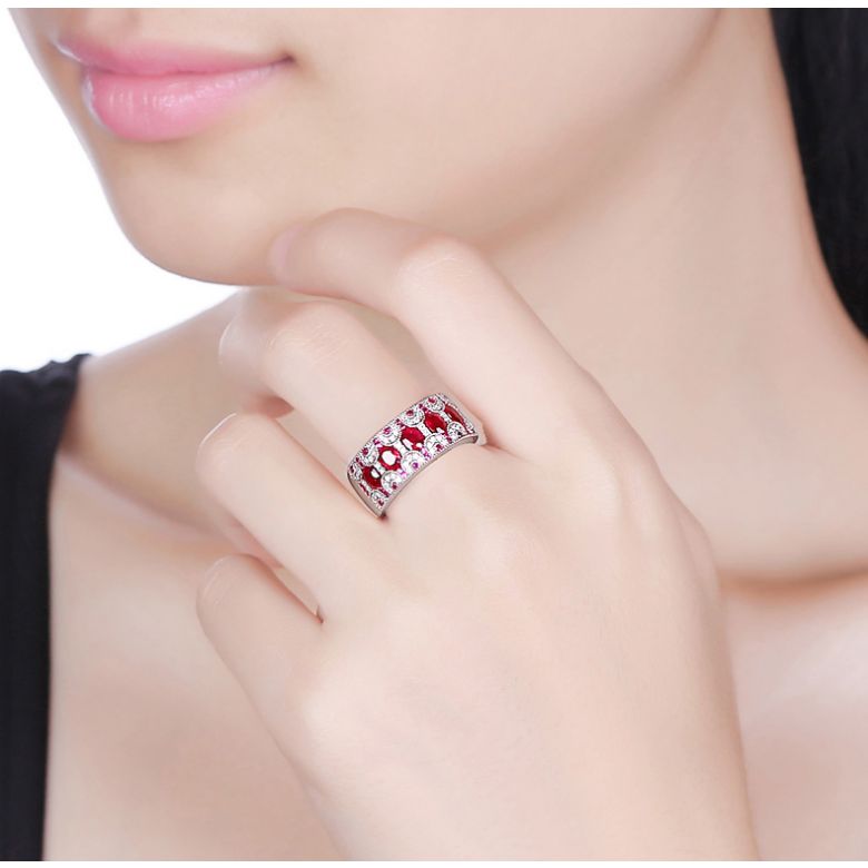 Anello Orientale a Paris - Oro Bianco, Riviera Mezzo Giro di Rubini e Diamanti - 2