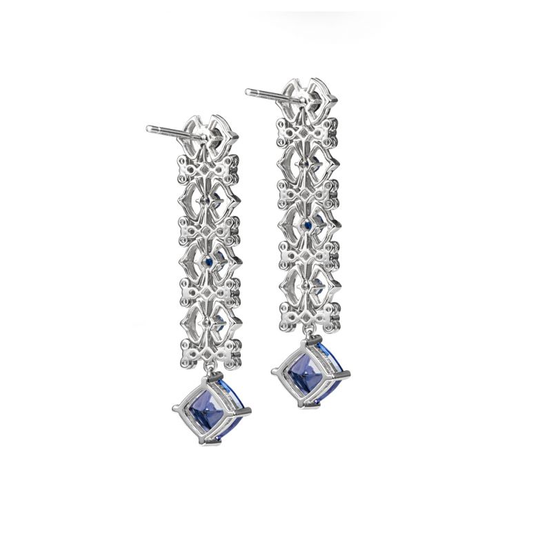 Orecchino zaffiro bleu, diamante - Oro bianco - 6