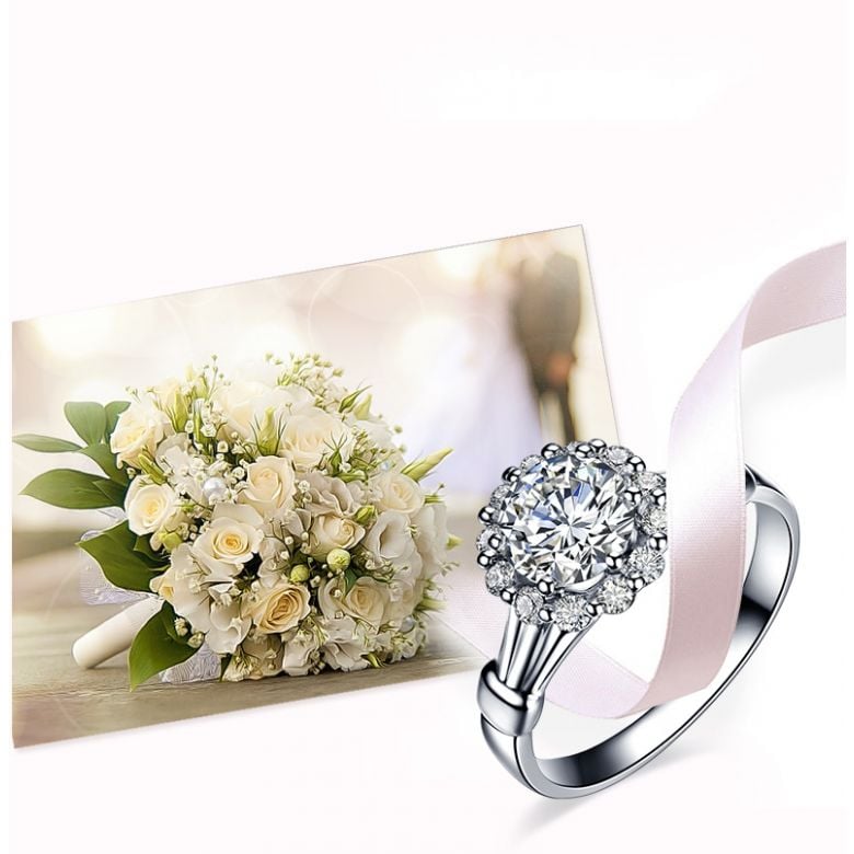 Anello di fidanzamento solitario accompagnato, sormontato diamanti - 0.38ct - 8