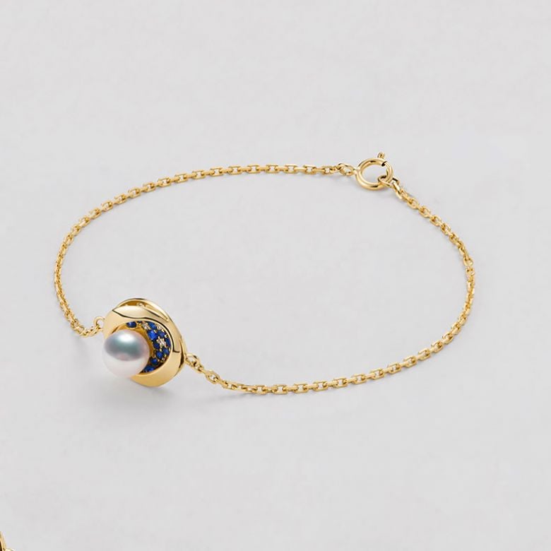 Braccialetto perla Akoya Seiza. Diamanti, zaffiri, Oro giallo I Gemperles - 6