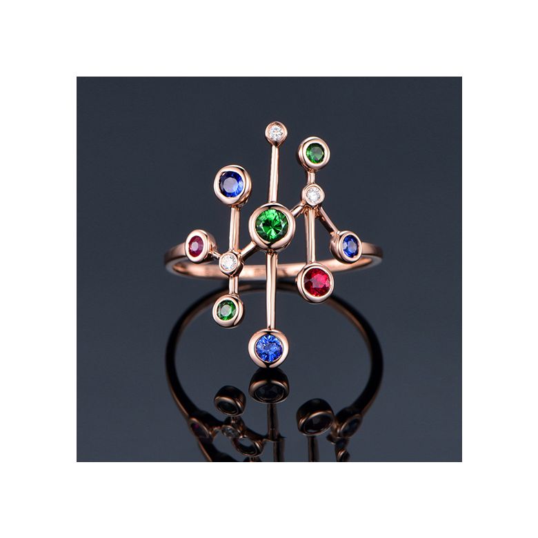 Anello Oro rosa, pietre preziose. Gocce d'amore - 3