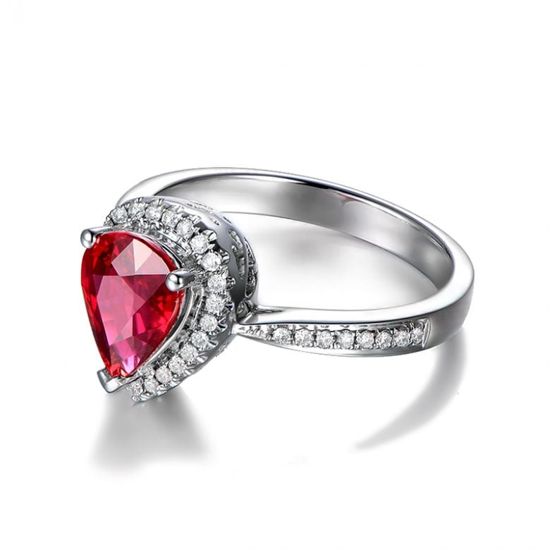 Anello Contessa - Oro Bianco, Rubino Pera & Diamanti - 8