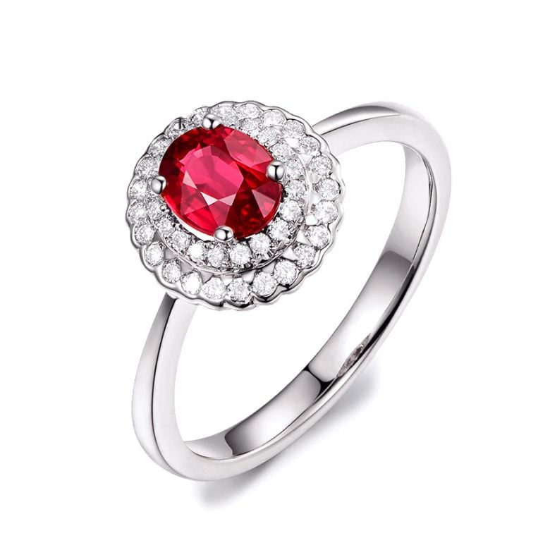 Anello Di Fidanzamento Contrasto - Oro Bianco, Diamanti & Rubino Mozambico - 1