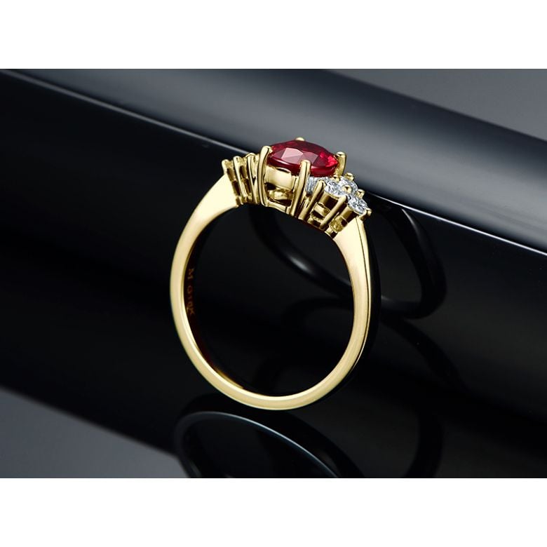 Anello da Donna Douce France - Oro Giallo, Diamanti & Rubino Ovale - 5