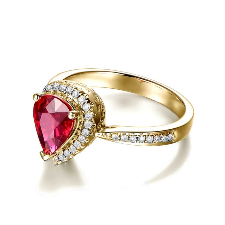Anello Contessa - Oro Giallo, Rubino Pera & Diamanti - 7