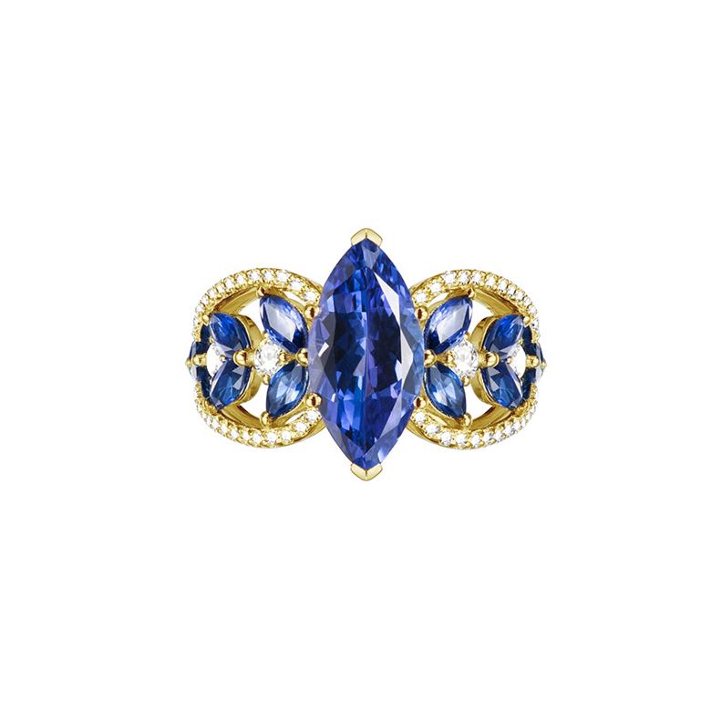 Anello Madre Natura - Zaffiro blu - Oro giallo, diamante - 8