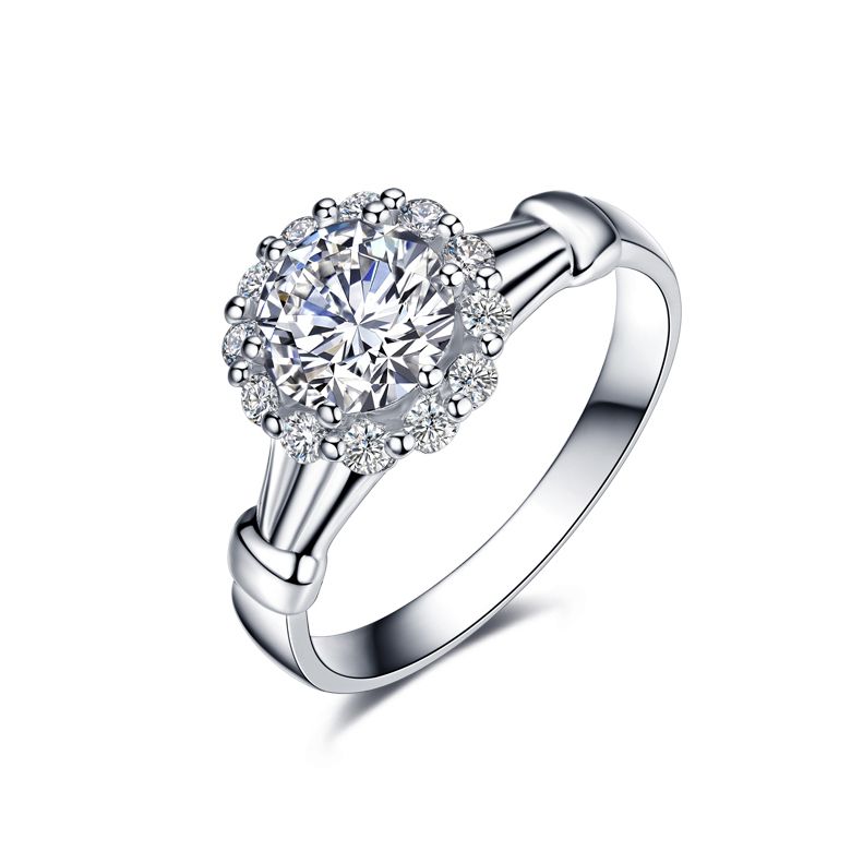 Anello di fidanzamento solitario accompagnato, sormontato diamanti - 0.38ct - 1