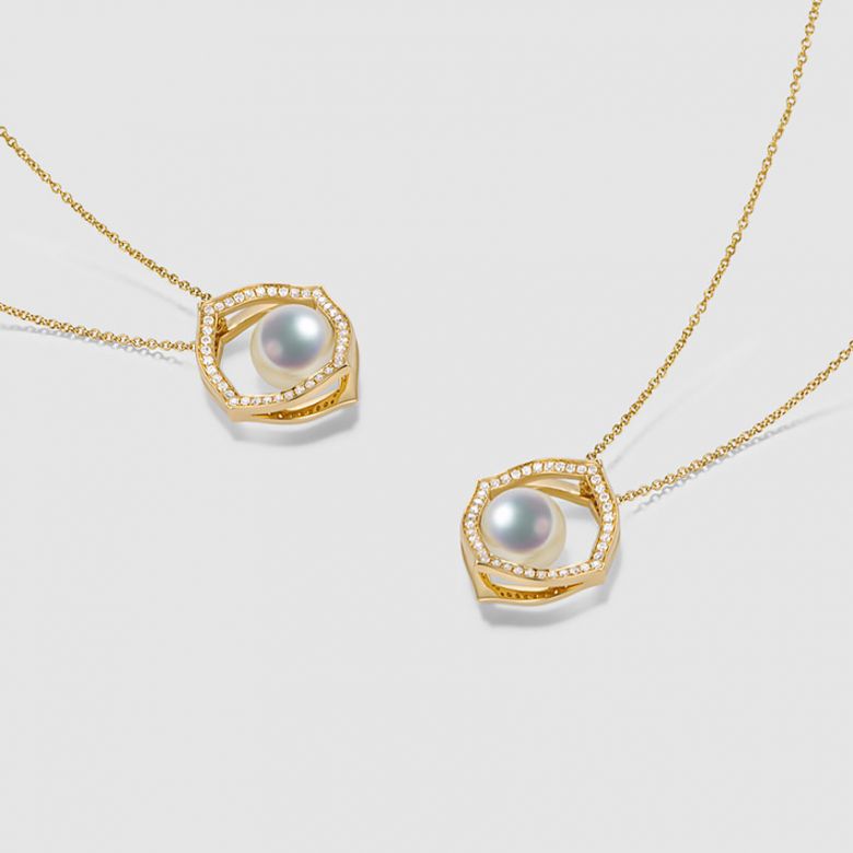 Ciondolo Coco - Oro Giallo 18k, Diamanti e Perla Akoya - 3