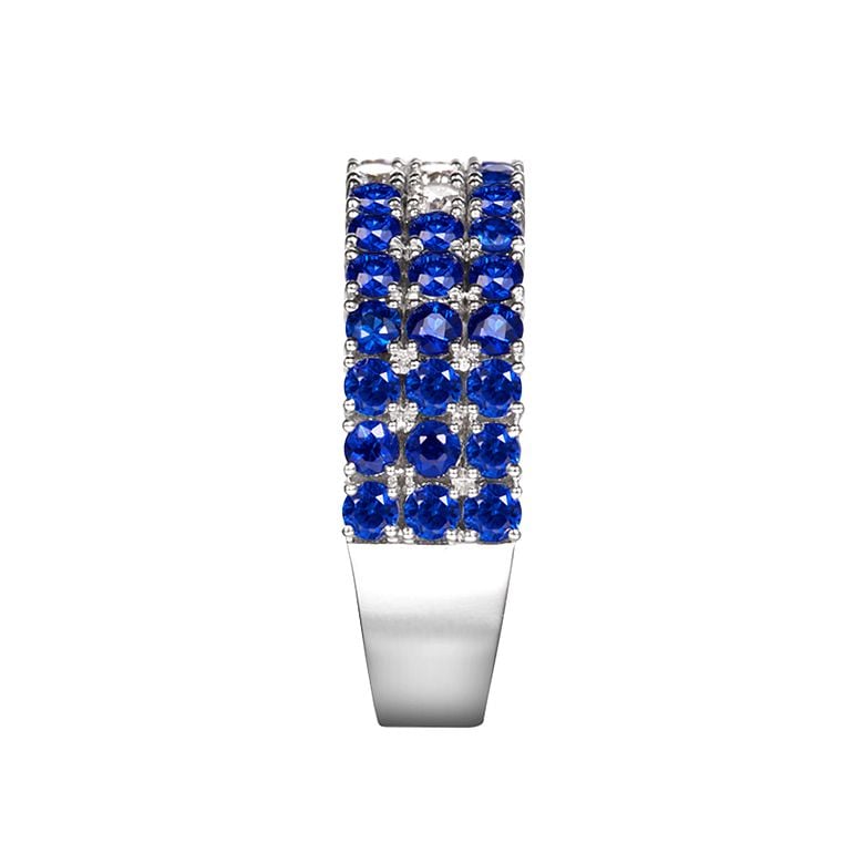 Anello Veretta Blue Lagoon - Oro Bianco, Mezzo Giro di Zaffiri & Diamanti - 5