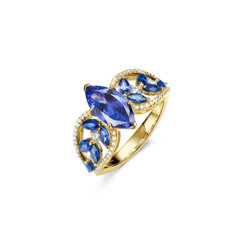 Anello Madre Natura - Zaffiro blu - Oro giallo, diamante - 1