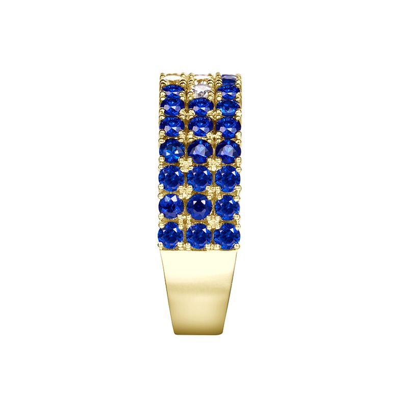 Anello Veretta Blue Lagoon - Oro Giallo, Mezzo Giro di Zaffiri & Diamanti - 8