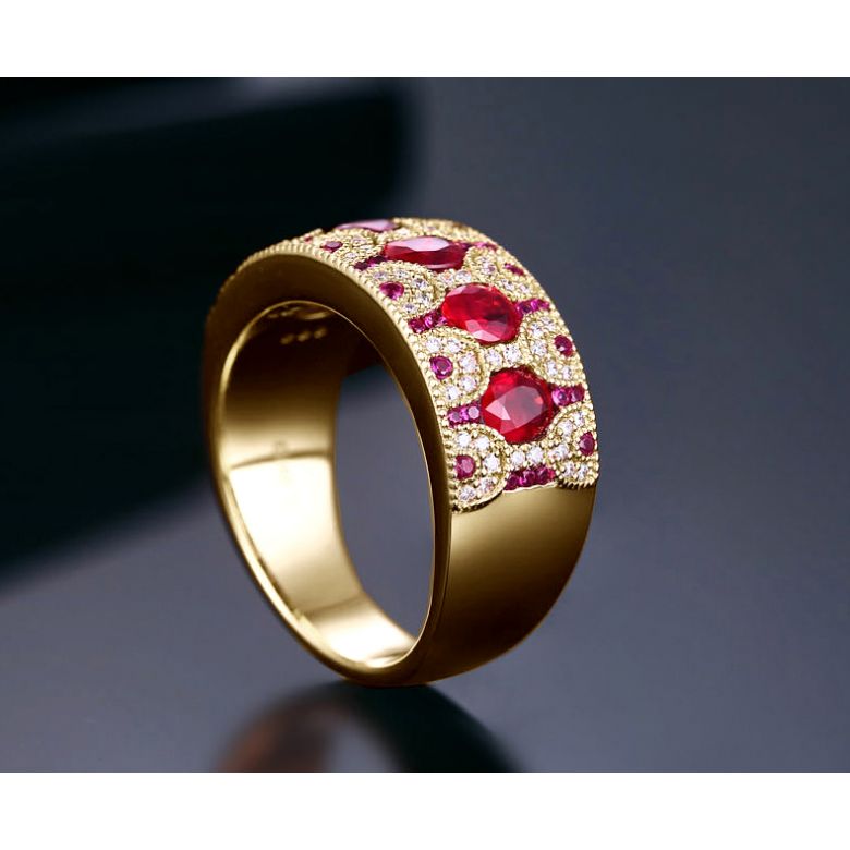 Anello Orientale a Paris - Oro Giallo, Riviera Mezzo Giro di Rubini e Diamanti - 4