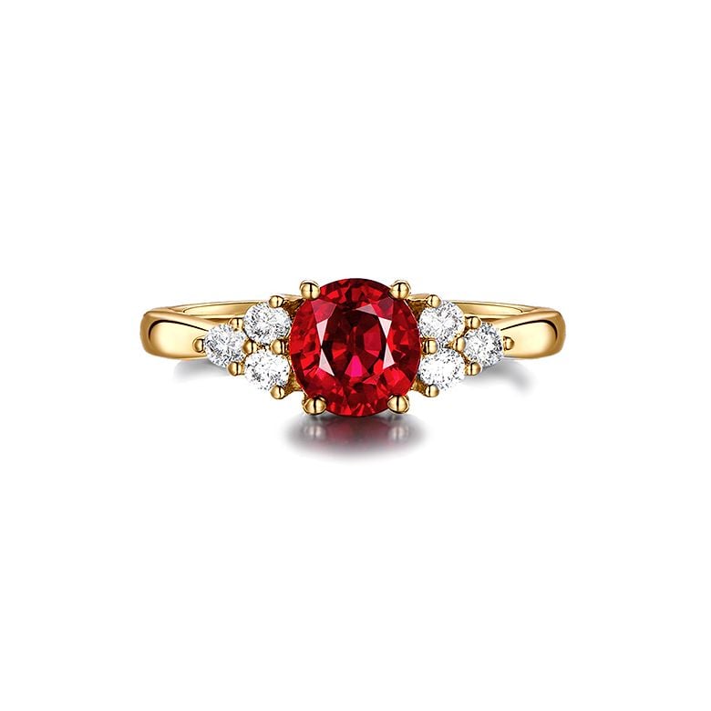 Anello da Donna Douce France - Oro Giallo, Diamanti & Rubino Ovale - 6
