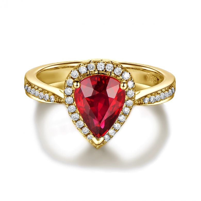 Anello Contessa - Oro Giallo, Rubino Pera & Diamanti - 6