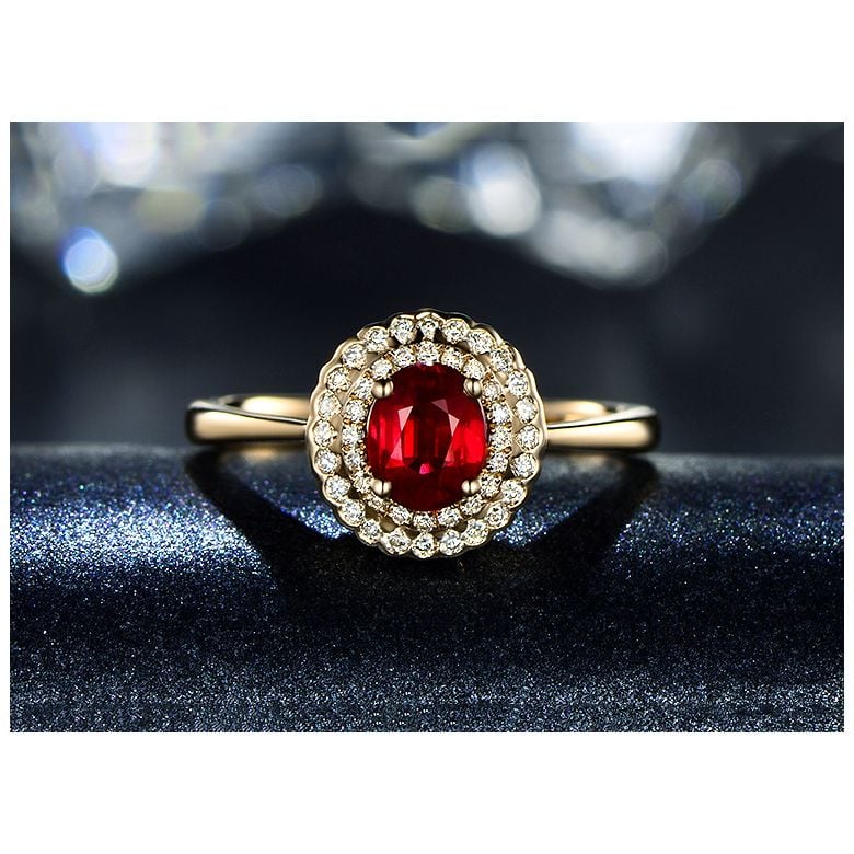 Anello Di Fidanzamento Contrasto - Oro Giallo, Diamanti & Rubino Mozambico - 5