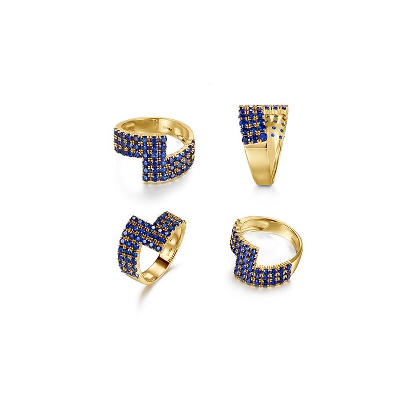 Anello Enlace Moi - Oro Giallo e Pavé Zaffiri Blu - 8