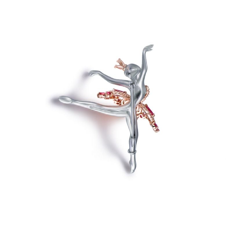 Ciondolo Princesse Ballerina - Broche Oro bianco - Rubini - 8