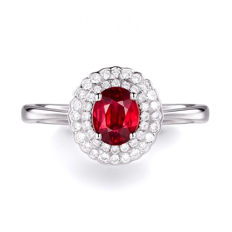 Anello Di Fidanzamento Contrasto - Oro Bianco, Diamanti & Rubino Mozambico - 10