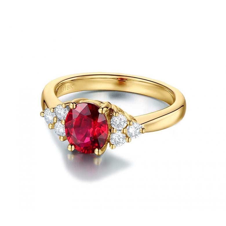Anello da Donna Douce France - Oro Giallo, Diamanti & Rubino Ovale - 7