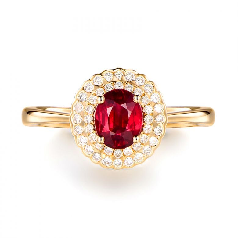 Anello Di Fidanzamento Contrasto - Oro Giallo, Diamanti & Rubino Mozambico - 11