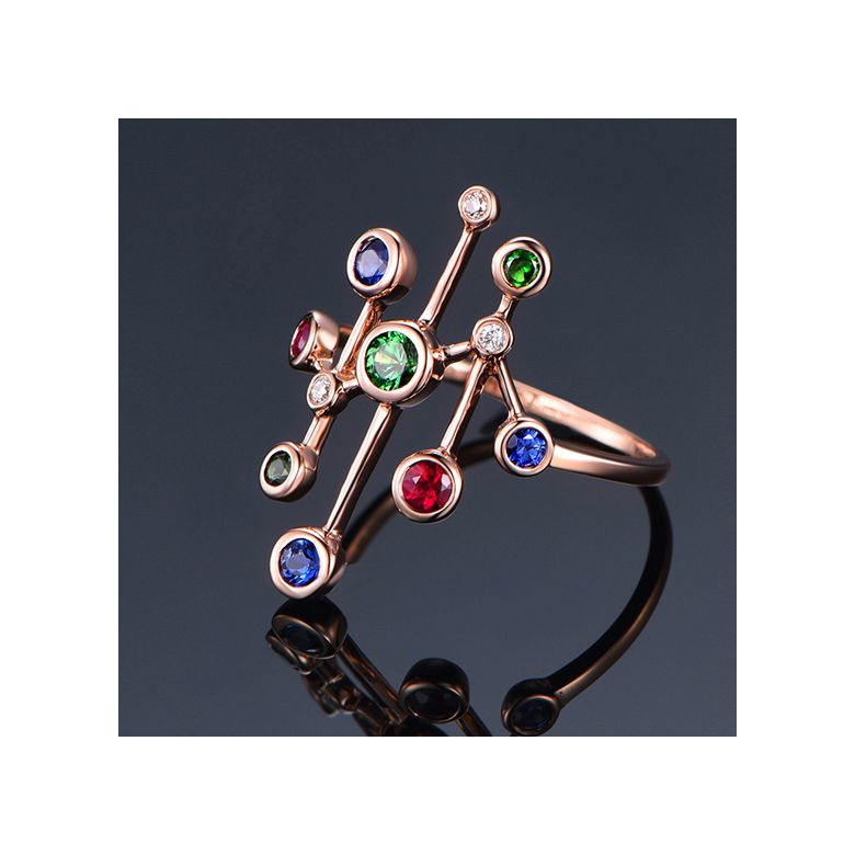 Anello Oro rosa, pietre preziose. Gocce d'amore - 5