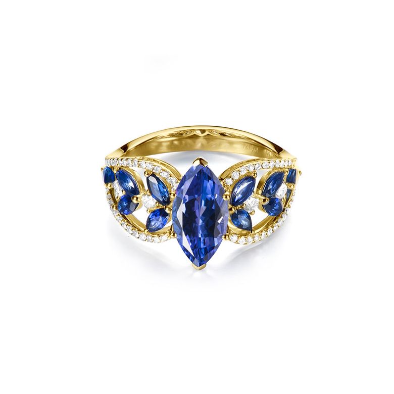 Anello Madre Natura - Zaffiro blu - Oro giallo, diamante - 6