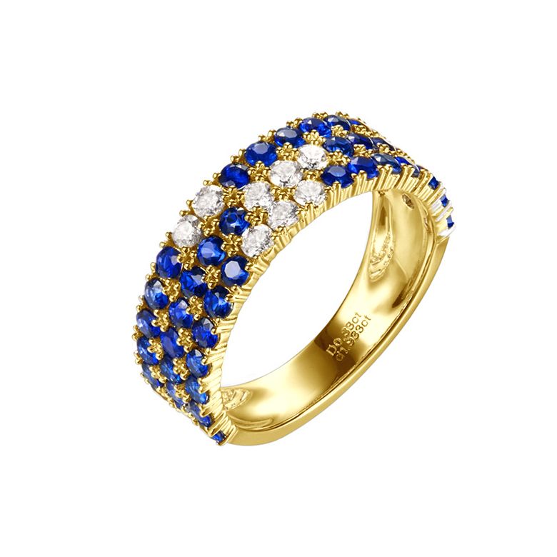 Anello Veretta Blue Lagoon - Oro Giallo, Mezzo Giro di Zaffiri & Diamanti - 1
