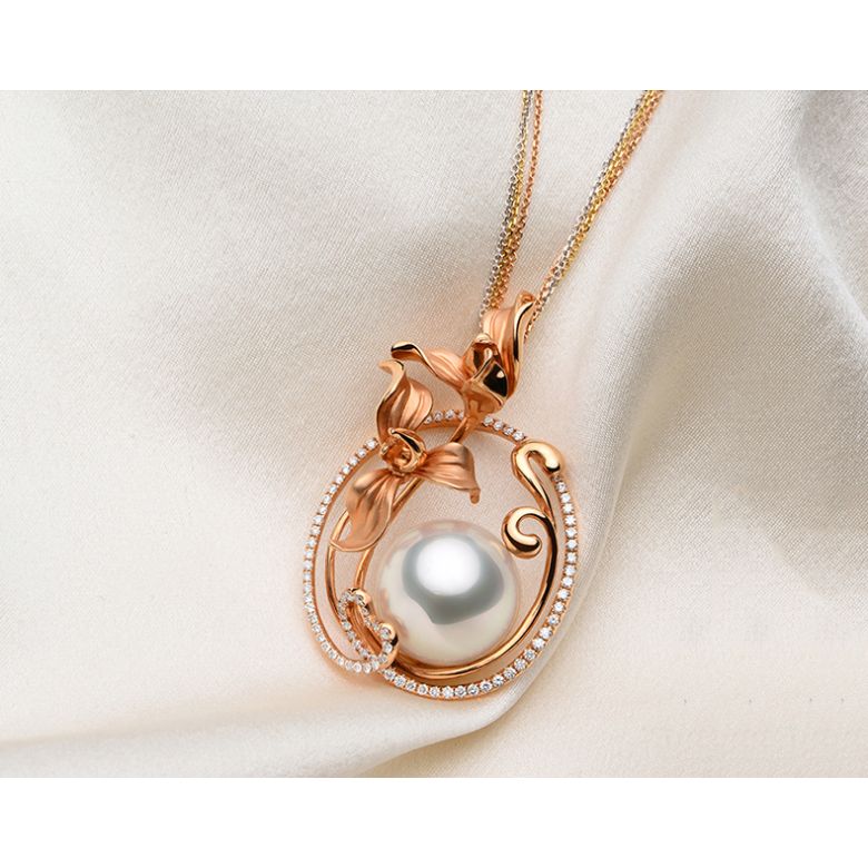 Ciondolo Orchidée Oro rosa, diamanti e perla d'Australia  - 5