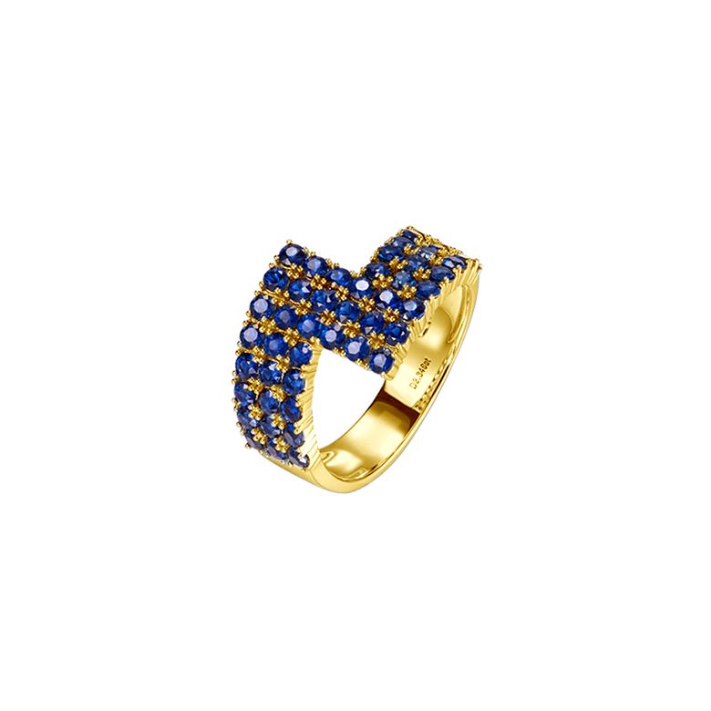 Anello Enlace Moi - Oro Giallo e Pavé Zaffiri Blu - 1